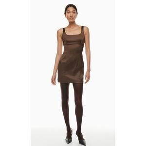 Aritzia Wilfred Shine Satin Mini Dress In Cocoa Bean Size 2